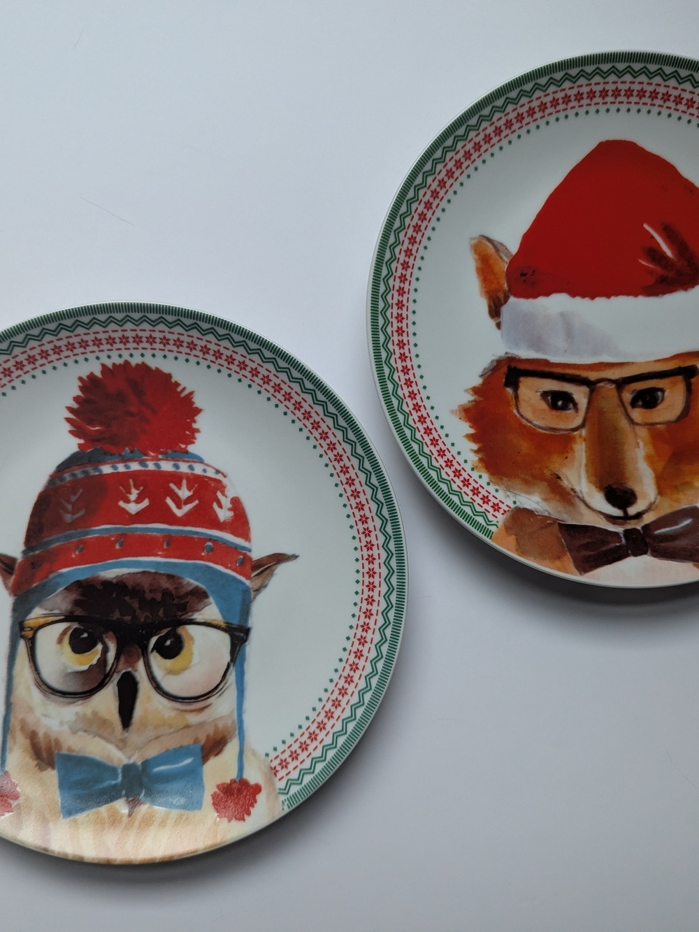 Animal Holiday Plates,  Fox And Owl, Set Of 2, Ciroa